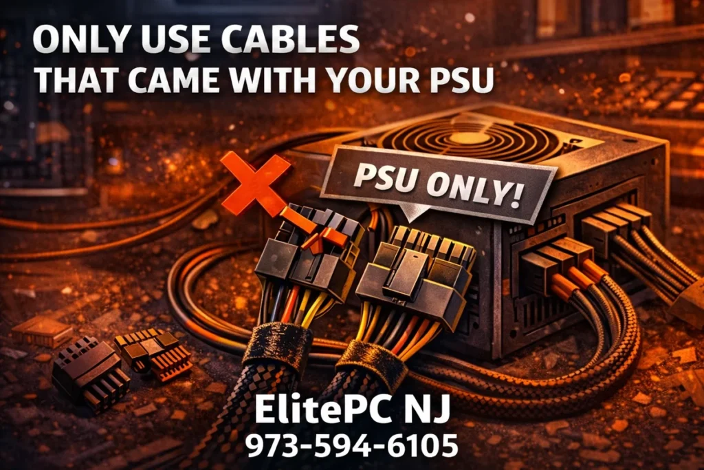 Modular power supply cable warning: only use cables that came with your PSU