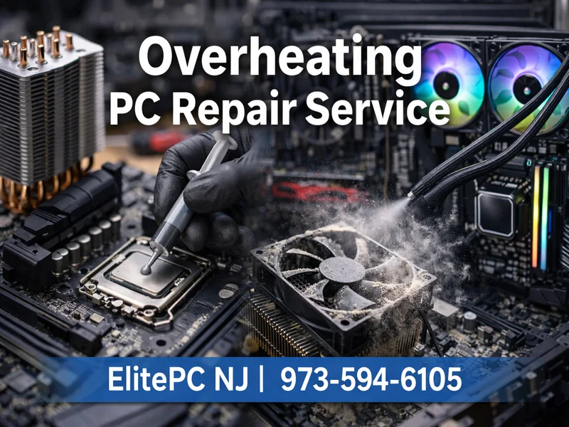 Overheating PC repair service in Garfield NJ showing thermal paste replacement and CPU cooler cleaning