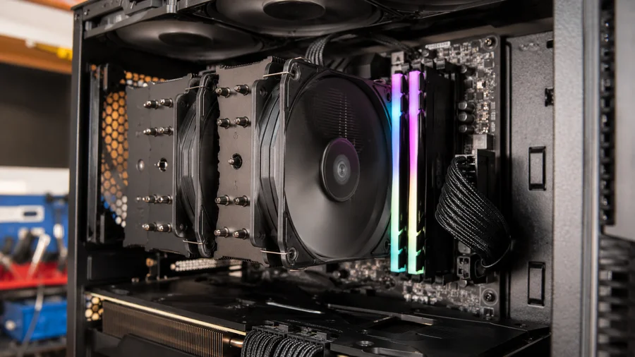 High end air cooling CPU tower cooler inside a gaming PC